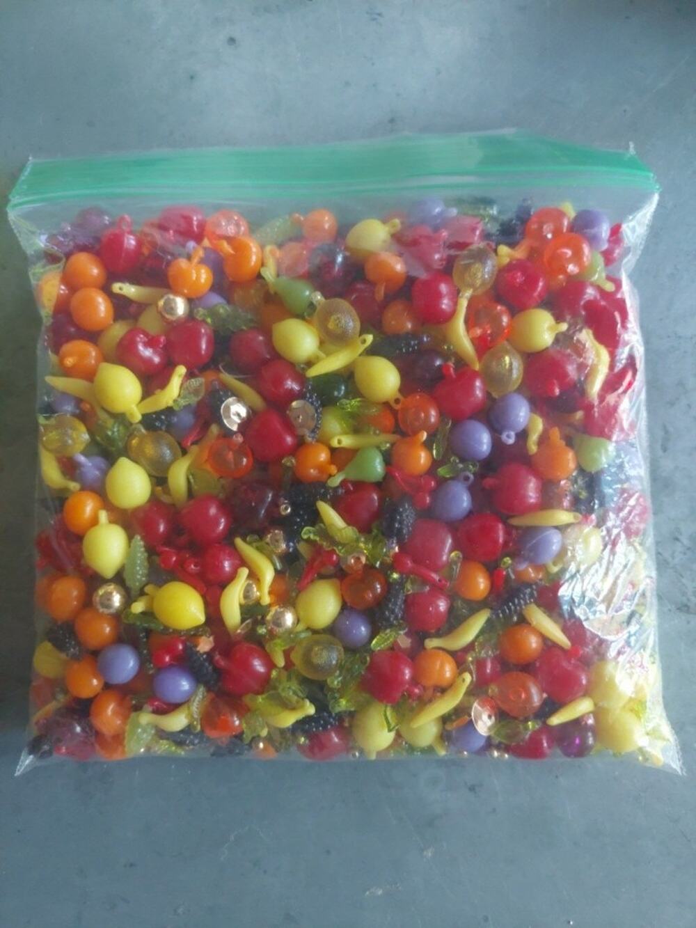 VTG Plastic Fruit Salad Charms Beads MCM Cherry Banana Lemon Strawberry Apple Lo